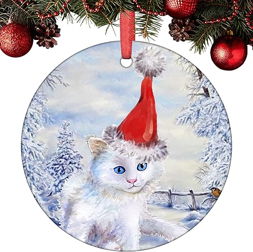 Miniatura 2 de Adorno de Navidad de gato persa 2021, adornos de Navidad persas blancos para árbol de Navidad de gato persa, adornos de cerámica para árbol de