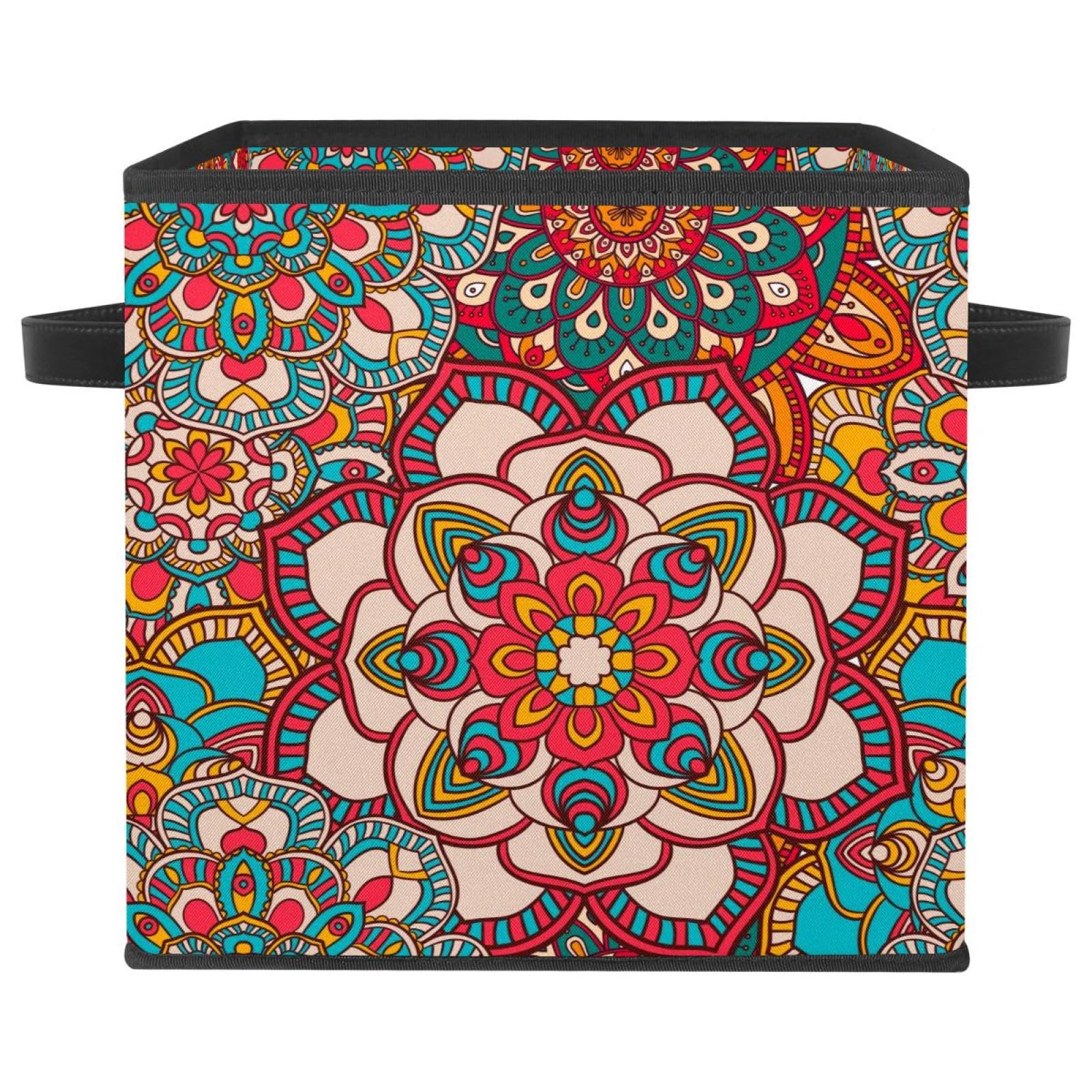 Panier cube en tissu pour chambre et jouets avec de solides poignées et motif floral