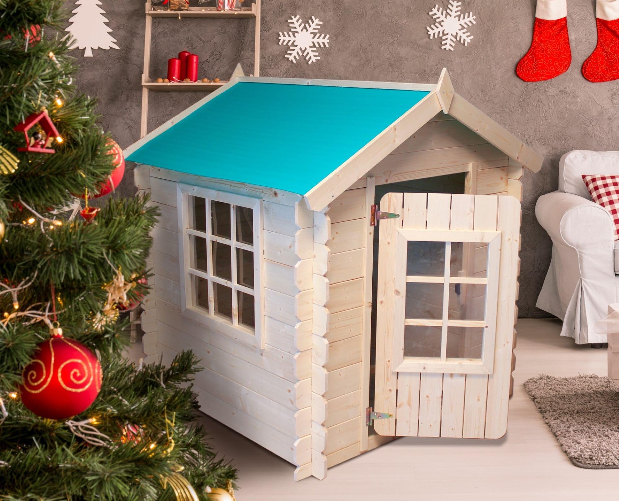 Wooden Playhouse for Kids Outdoor, 19 mm planks - Fun Wendy House Outdoor Play - Garden Play House for Kids W111 x D114 x H121 cm - Timbela M570Z