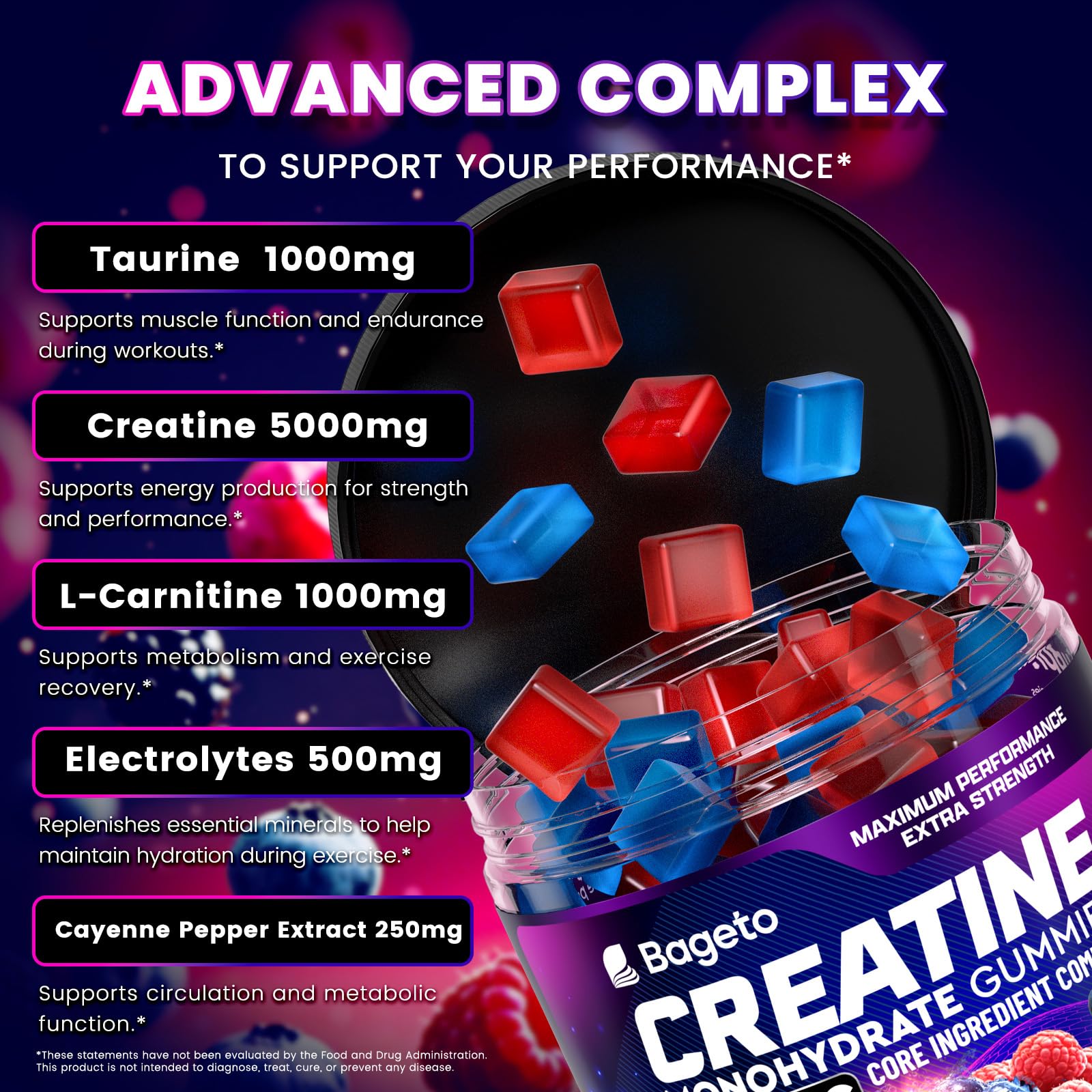 Bageto Creatine Gummies Complex + L-Carnitine + Taurine + Electrolytes — Amazon image 2
