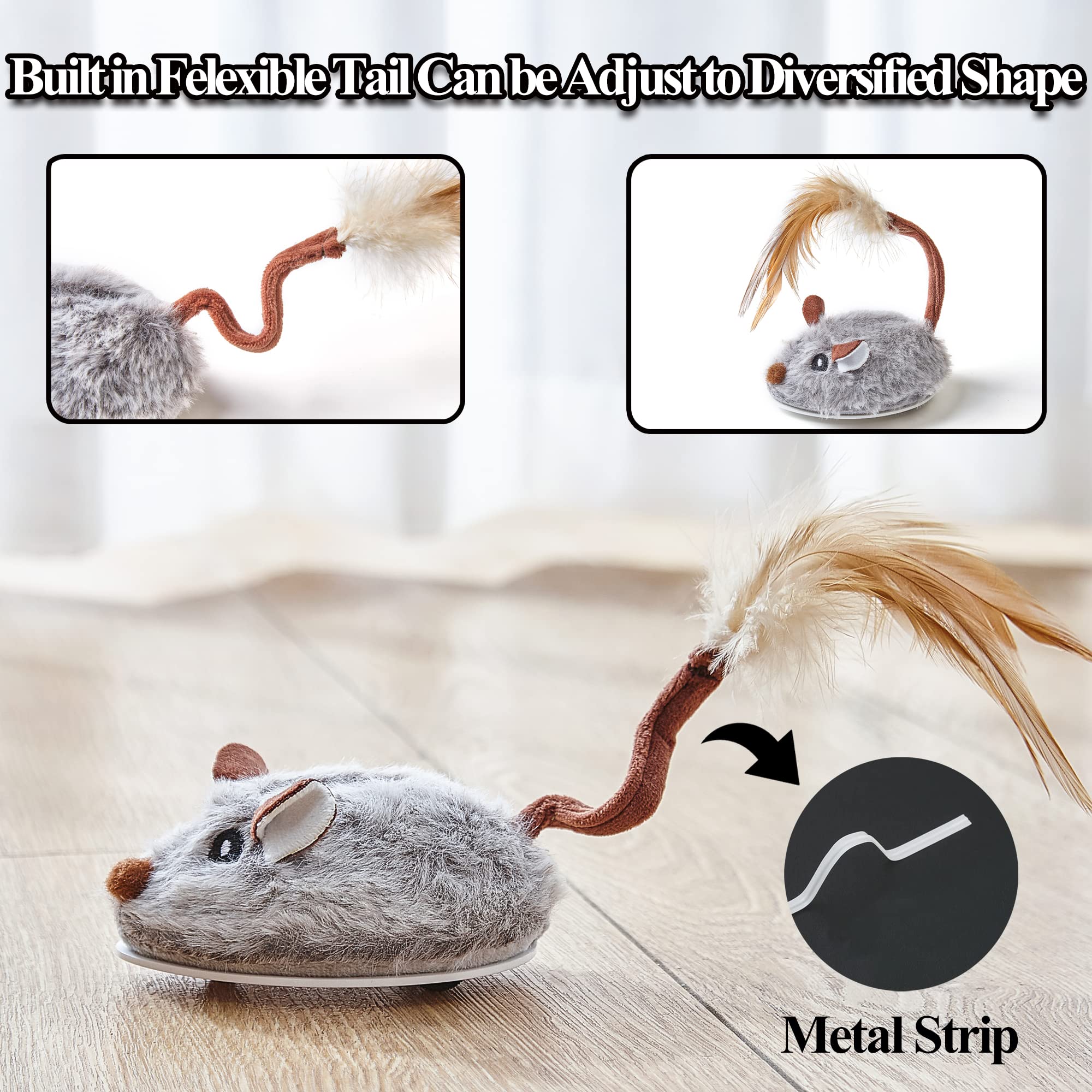Vealind Giochi Gatto Interattivo- Gioco Gatto Giocattolo per Gatti Interattivi con Piume, USB Ricaricabile Automatica Spostamento del mouse (Grigio)