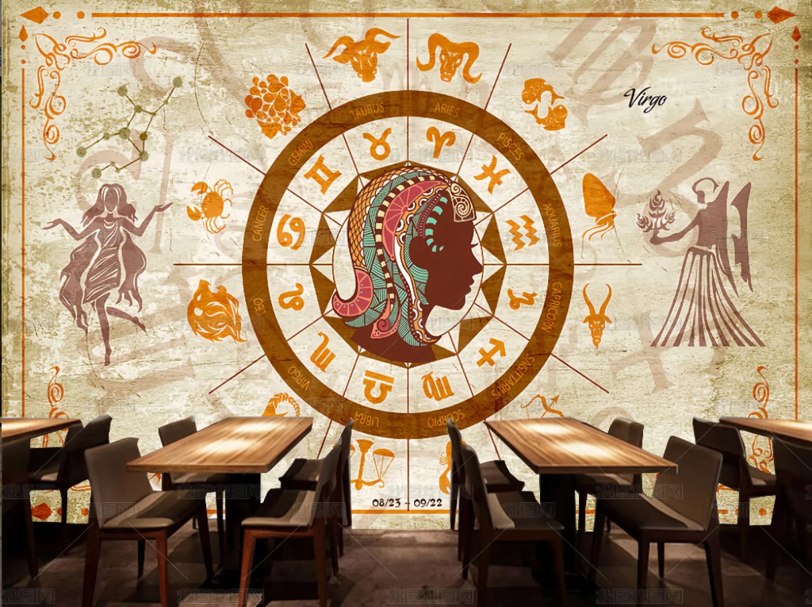 Tapeta retro z motywem konstelacji Panny, kawiarnia-restauracja fresk, 3D, 250x175cm