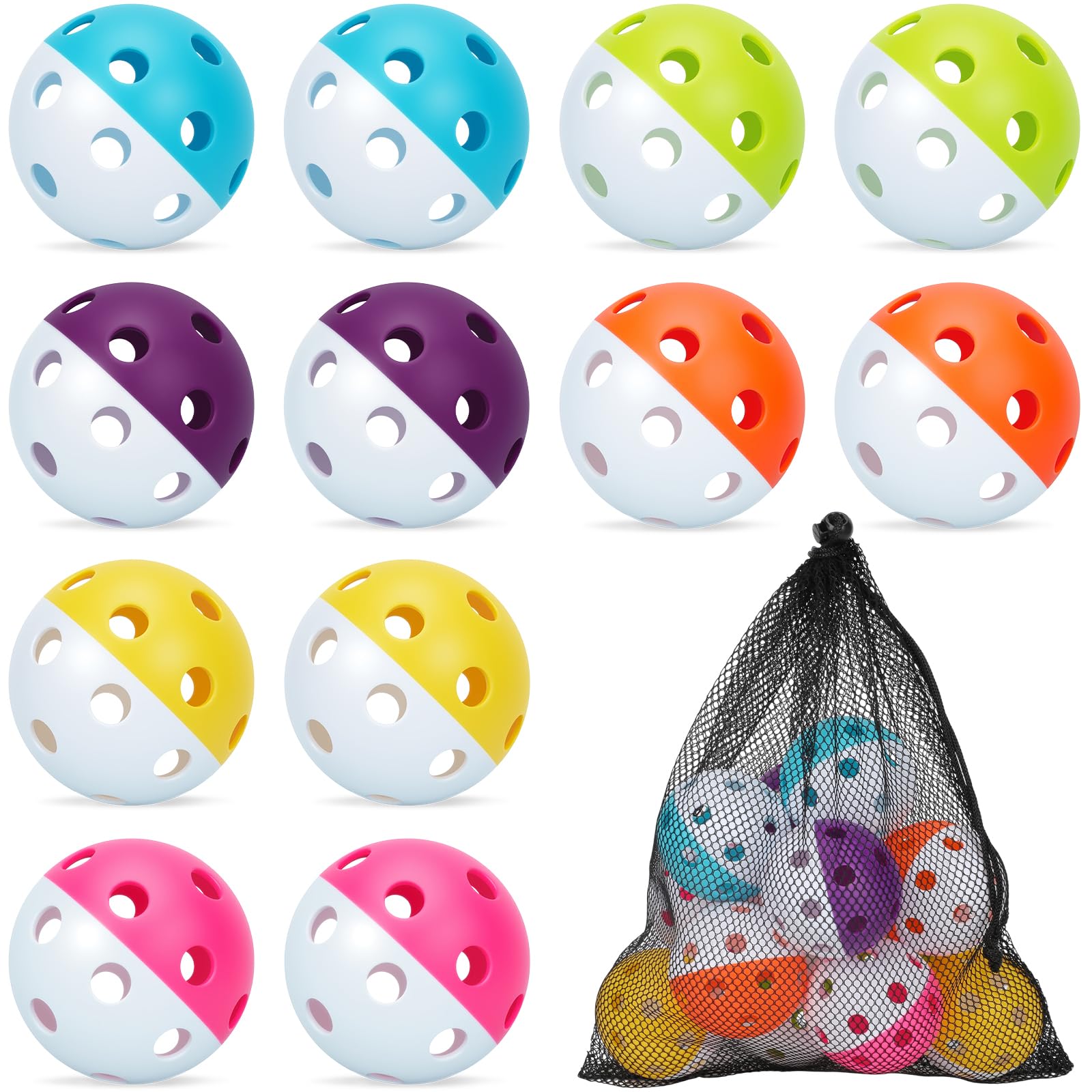 Coopay 12/50/100 Pack Plastic Baseballs Practice Training Balls Lightweight Hollow Softballs with a Drawstring Bag for Hitting Pitching Batting Training Indoor Outdoor Sport