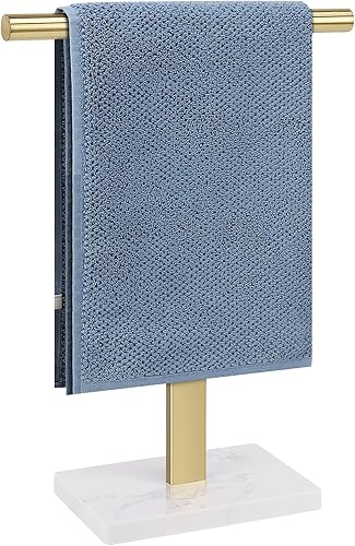 Toallero de mano, soporte para toallas de mano en forma de T para baño con base de mármol, soporte de acero inoxidable 304, toallero de mano