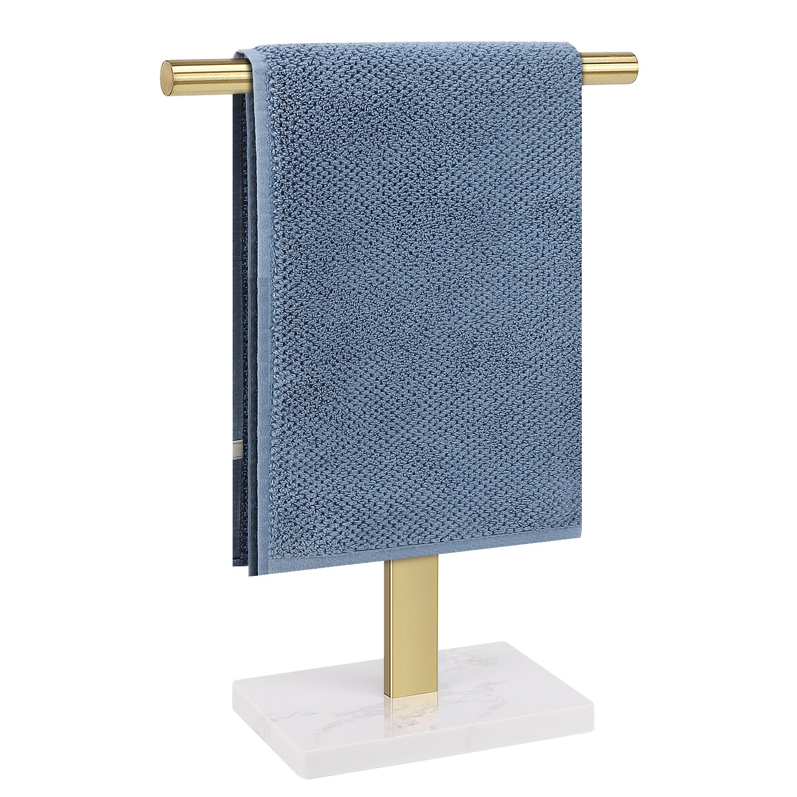 Hand Towel Holder, T-Shape Hand Towel Stand for Bathroom, Hand Towel Rack Bar Standing for Vanity Kitchen Countertop, 304 Stainless Steel (Marble Base, Gold)