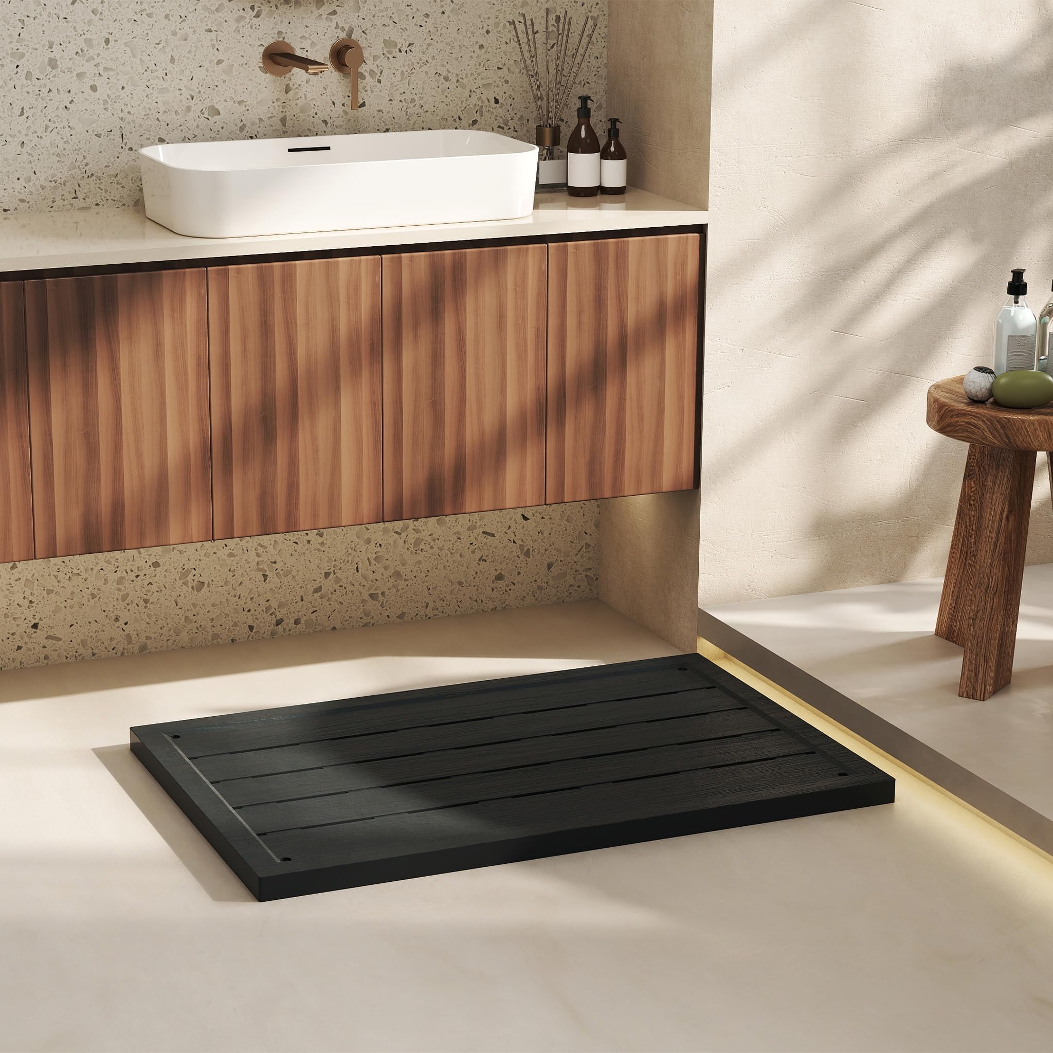 NAIZY Bodenelement 100x65x4 cm PP-Kunststoff Bodenplatte für Outdoor Gartendusche Solardusche Anti Rutsch Bodenplatten Duschboden, Anthrazit
