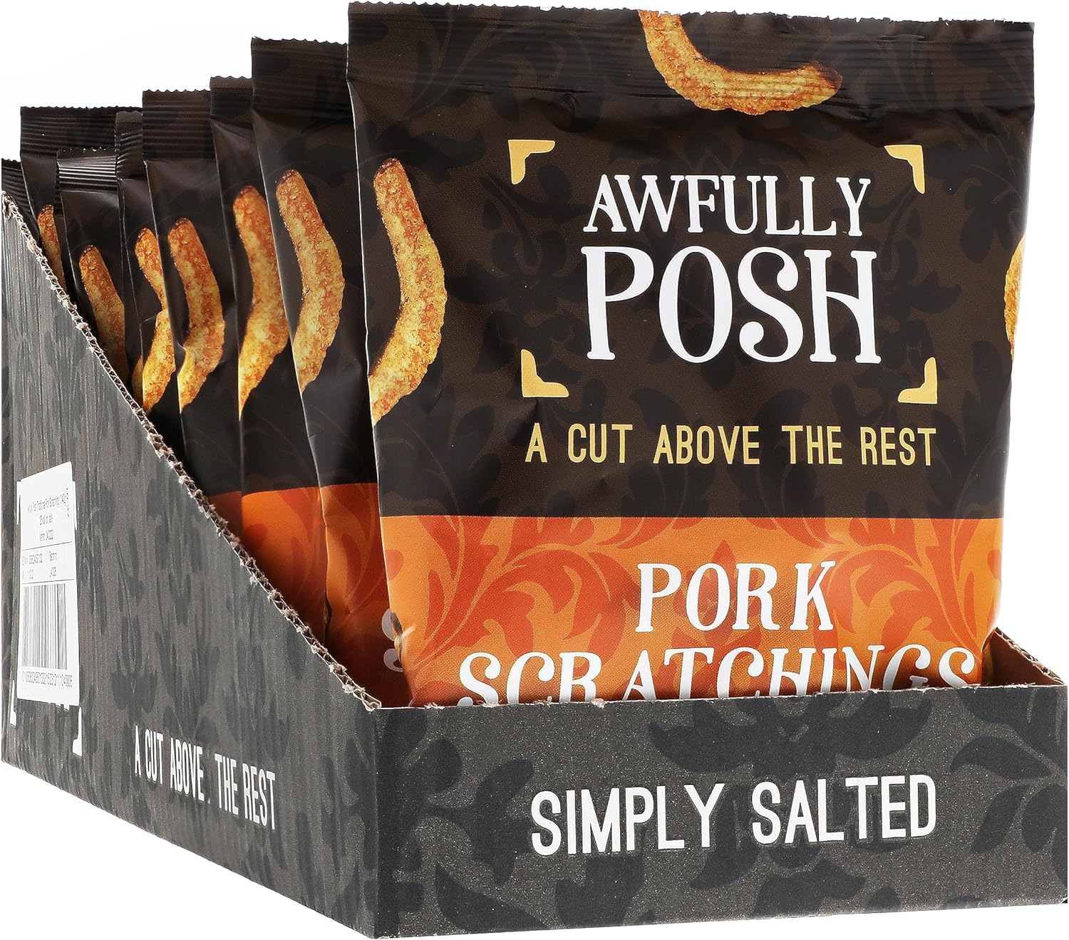 Awfully Posh Pork Scratchings (10x40G) | Simply Salted Delightful Pork Scratchings Snack | Made Using Prime Cuts, No Nasties | A Bag of Perfectly Even Strips of Meaty Goodness | A Cut Above the Rest!Awfully Posh Pork Scratchings (10x40G) | Si…