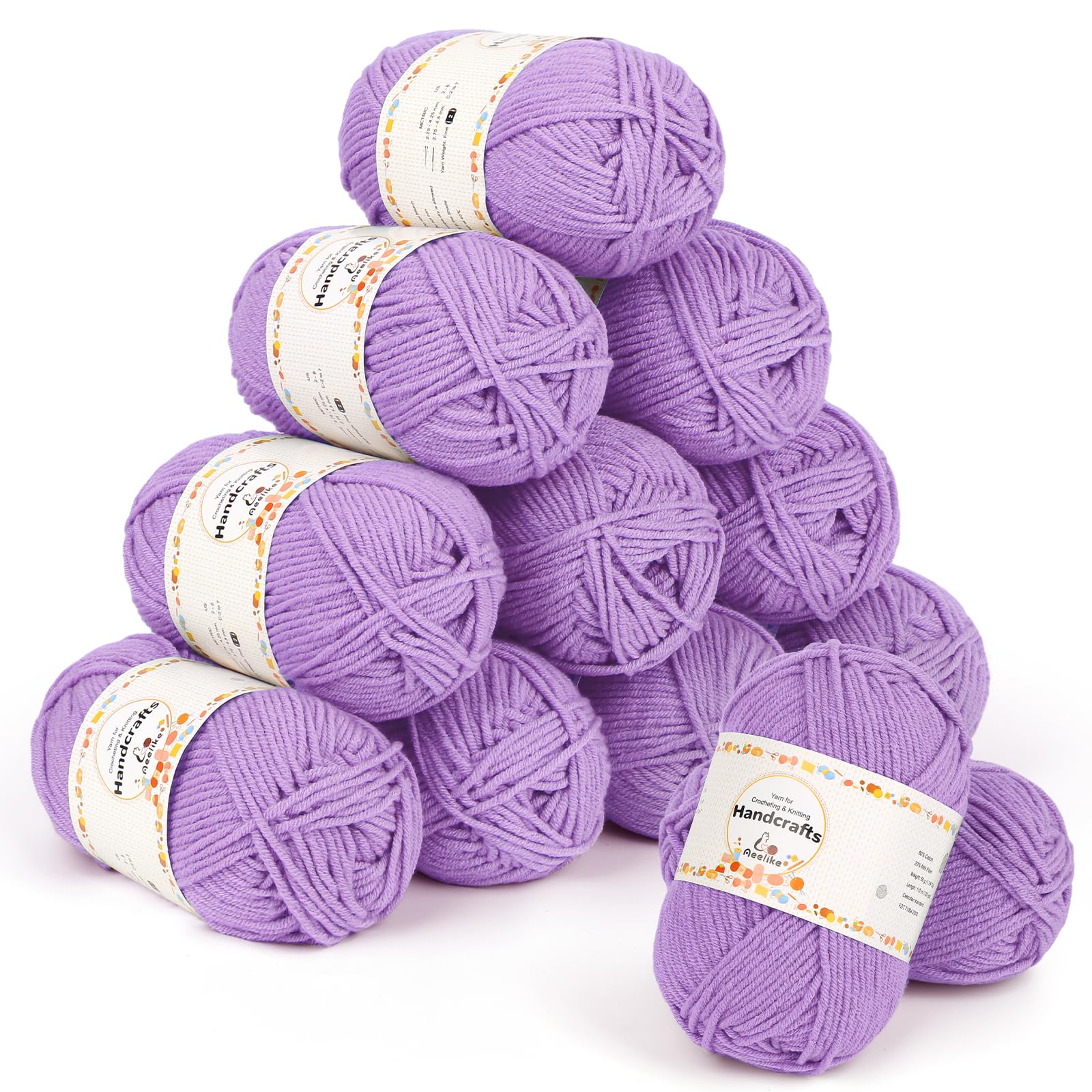 Aeelike 12 Pack Double Knitting Yarn Acrylic Wool Crochet Yarn 50g, 600g Soft 5Ply Milk Cotton Yarn Knitting Wool Set for Beginners Crochet Amigurumi, Baby Blanket, Socks and Scarves (Purple) — image 1