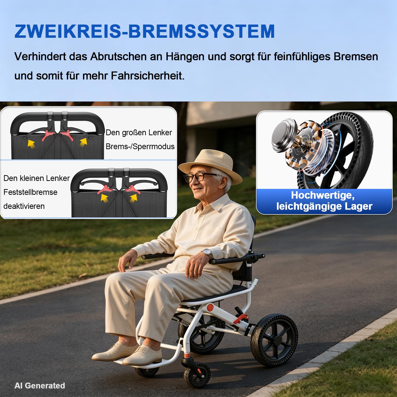 Leichtgewicht Rollstuhl Faltbar - Aluminium Reiserollstuhl bis 120kg | Medizinprodukt für Senioren. Mit Rucksack, 12 Zoll Wabenreifen und Trolley Funktion zum Ziehen. Perfekt für Auto Kofferraum.