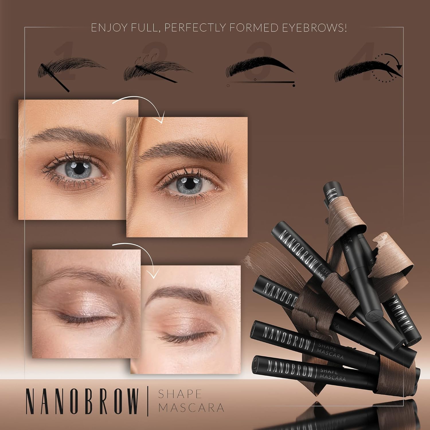 Nanobrow Shape Mascara - mascara for eyebrows, perfect brow definition, easy brow styling (Brown)
