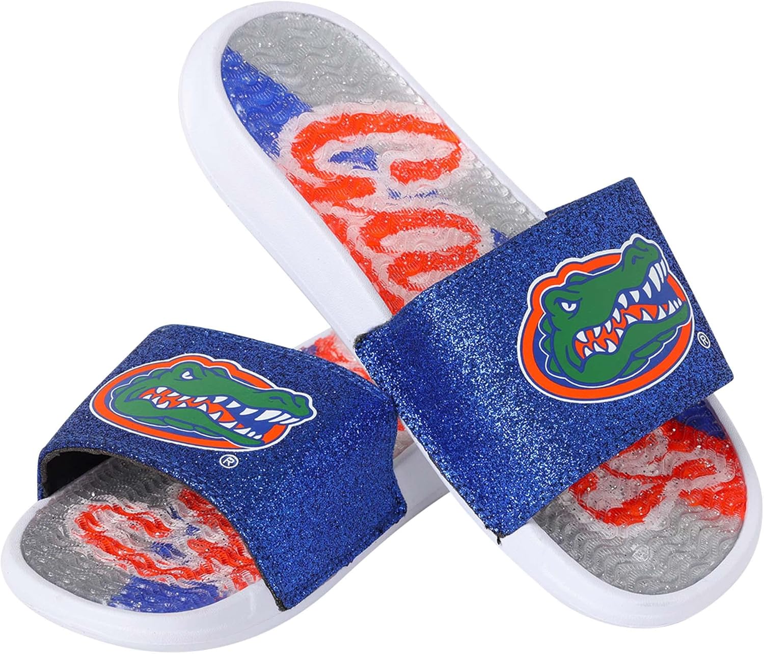 FOCO Womens NCAA College Team Big Logo Shimmer Slide Flip Flop Sandals