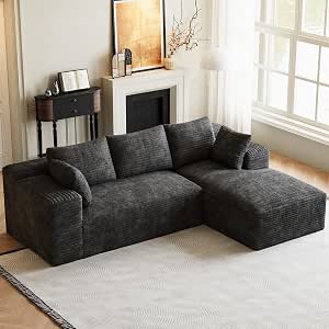 ONEMMLION 96" L-Shaped Cloud Boneless Couch Sofa with Chaise, Dark Grey