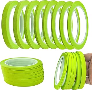 JINBING Pinstripe Tape Paper Masking Tape for DIY Nail Arts Drawing Pattern Making, 8 Pieces, 2mm-10mm (Green)