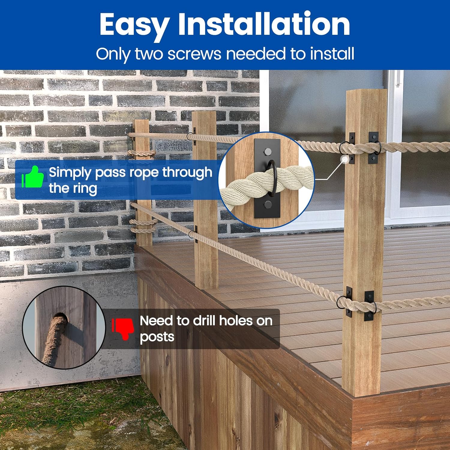 Muzata 4Pack 4x4 Aluminum Post Caps Post Cover Pyramid Black Powder-Coated Fence Post Cap for Wood Fence Deck Railing WT06 Bundle with 5Pack Black Decorative Ring Rope Supports Holders M047