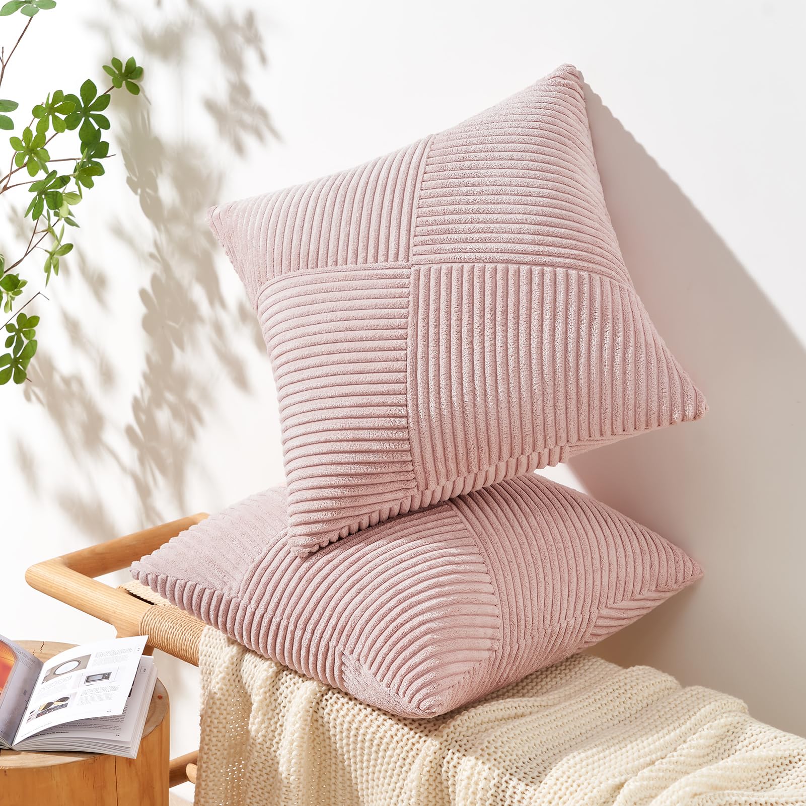 Topfinel Pink Cushion Covers 40x40 cm 16x16 Inch Set of 2 Corduroy Patchwork Pinwheel Throw Pillow Cases with Invisible Zipper Decorative Sofa Cushion Covers for Living Room Bedroom Sofa Bed - Image 2