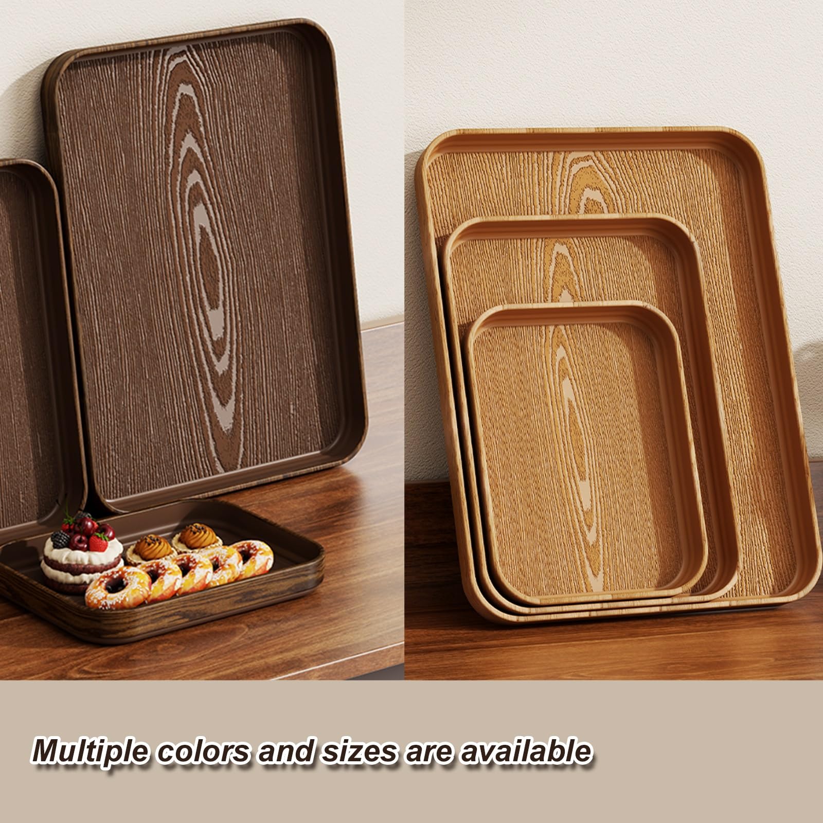 Juego de 3 Bandejas Decorativas, Bandeja Plastico, Organizar y Almacenar en el Hogar, Aptas para Cocinas, Cafeterías(Brown,30x40x3CM/12x16x1IN)