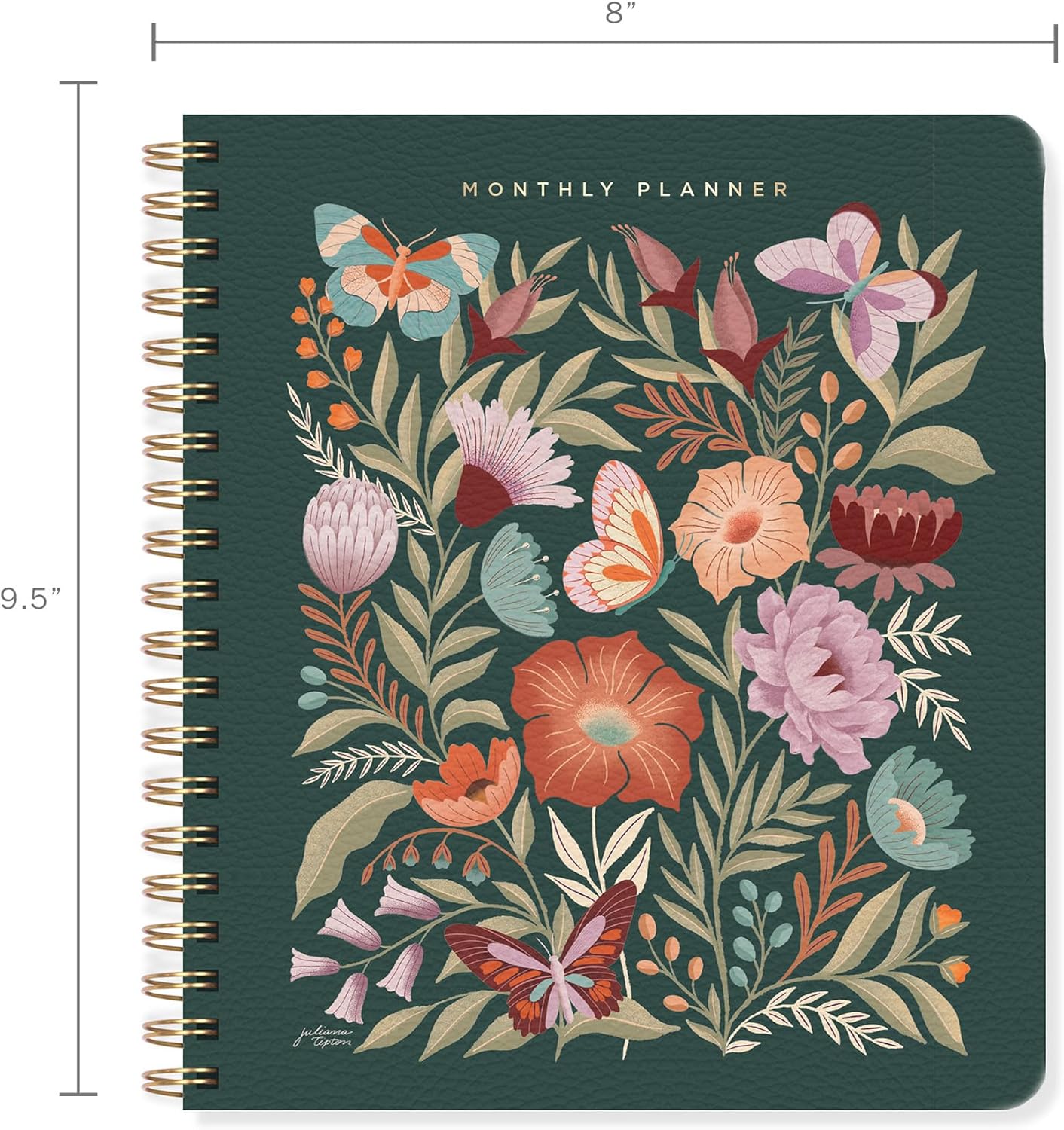 Fringe Studio Paper Cover Non-Dated Monthly Planner W/Pocket & Tab Dividers, "FLOWERS" 8" w x 9.5" h, 160 pages, Juliana Tipton Collection (879PA001FSC)