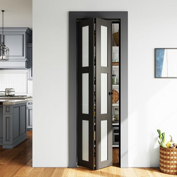 SMARTSTANDARD Closet Bifold Door with Bi-fold Door Hardware Kit Included, Black