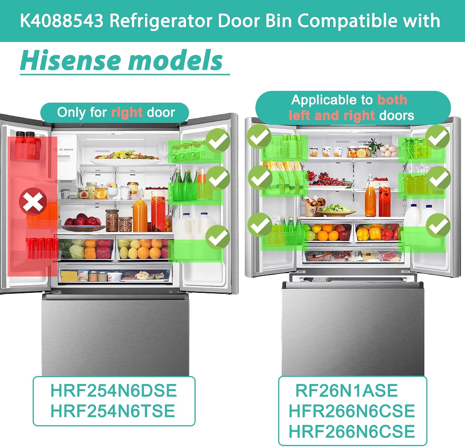 [2 Pack] HRF266N6CSE1 Door shelf Compatible with Hisense Refrigerator Door Bin Shelf HFR266N6CSE, RF26N1ASE, HRF266N6CSE. for Hisense Upper Door Shelf Right HRF254N6TSE, HRF254N6DSE.
