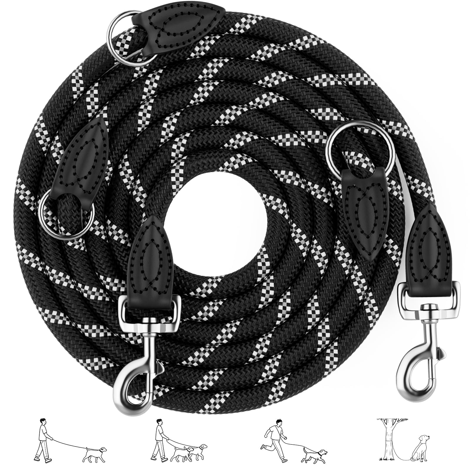 Aystkniet Laisse Multifonctionnelle 3M pour Chien, Laisse Dressage Réglable Adaptée aux Chiens de Taille Moyenne à Grande, Laisse Robuste en Nylon pour 2 Chien, Force extrême jusqu'à 250kg, 12mm