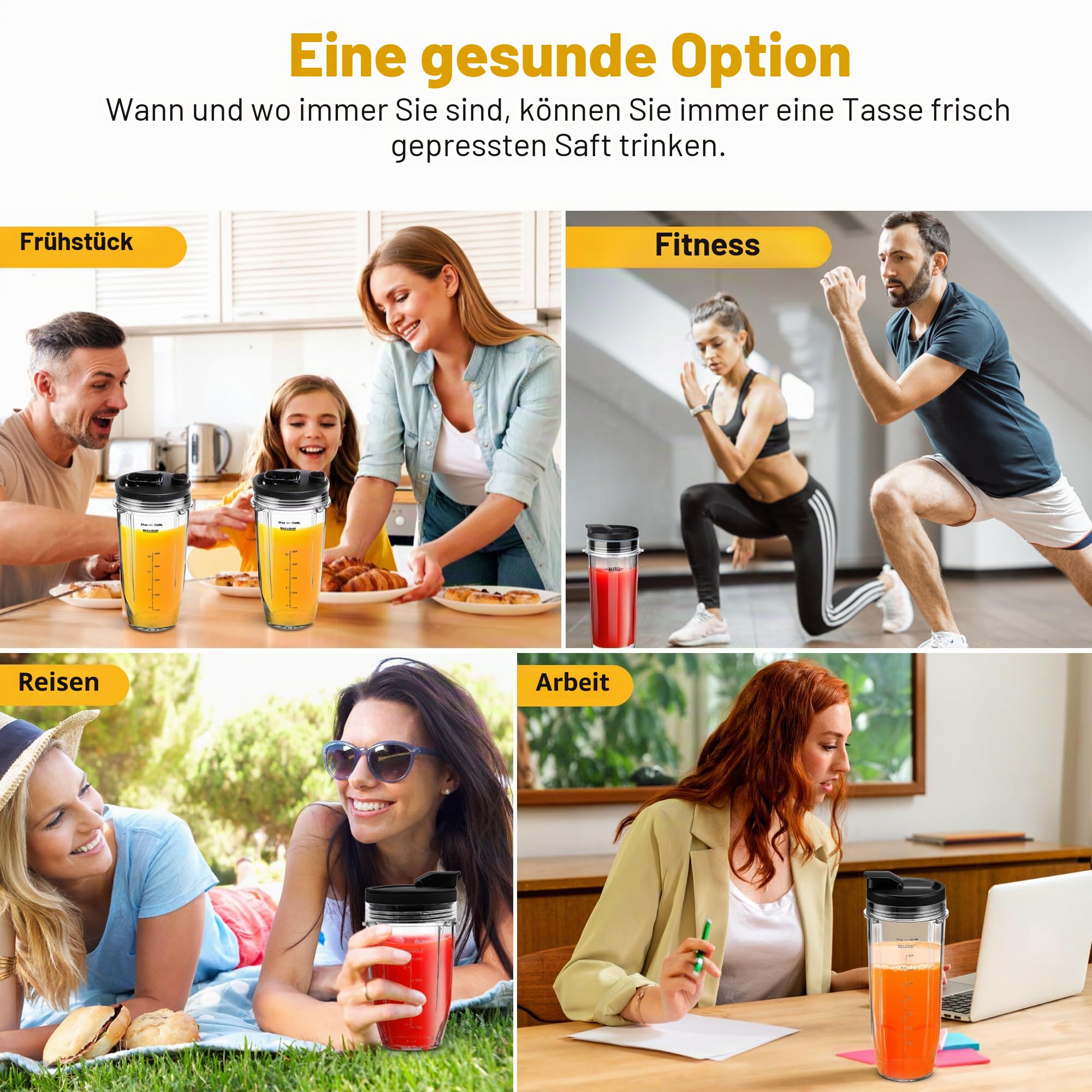 2 Stück Ersatz 32oz Blender Cup mit Sip & Seal Deckel Kompatibel mit Nutri Ninja BL450 BL454 Bl455 BL456 BL480 BL481 BL482 BL490 BL640 BL642 BL682 SS101 SS401 SS351 Nutri Ninja Auto IQ Serie Blender