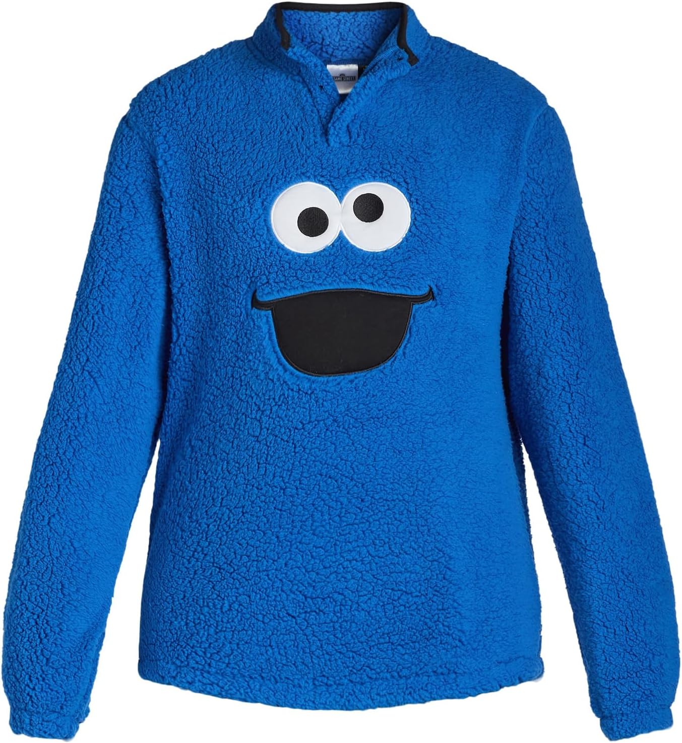 Sesame Street Cookie Monster Men's Fleece Pullover Adult 1/4 Snap Sweater Jacket
