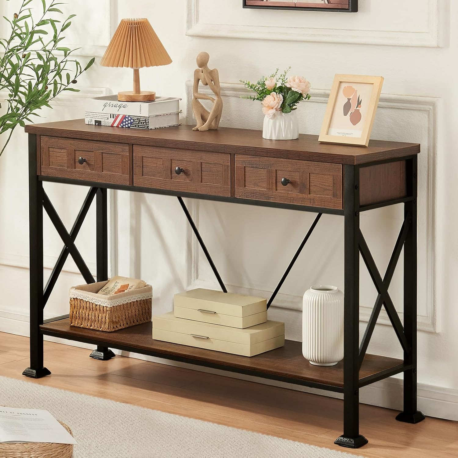 Amazon.com: HOMISSUE Entryway Table, Rustic Console Table with 3 ...