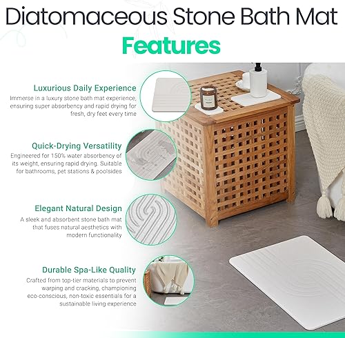 Miniatura 6 de Tapete de baño de piedra de tierra de diatomeas, tapete de baño de piedra de ducha de secado rápido para baño y cocina, antideslizante, de absorción