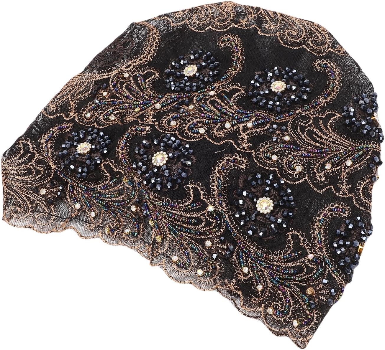 Zerodis Women Headscarf Hat, Headwraps Lace Plush Head Wrap with Small Beads Decor Suitable for Daily Life Festival Outings Shopping Running Performances Women Headscarf Hat, Stylish (Black)