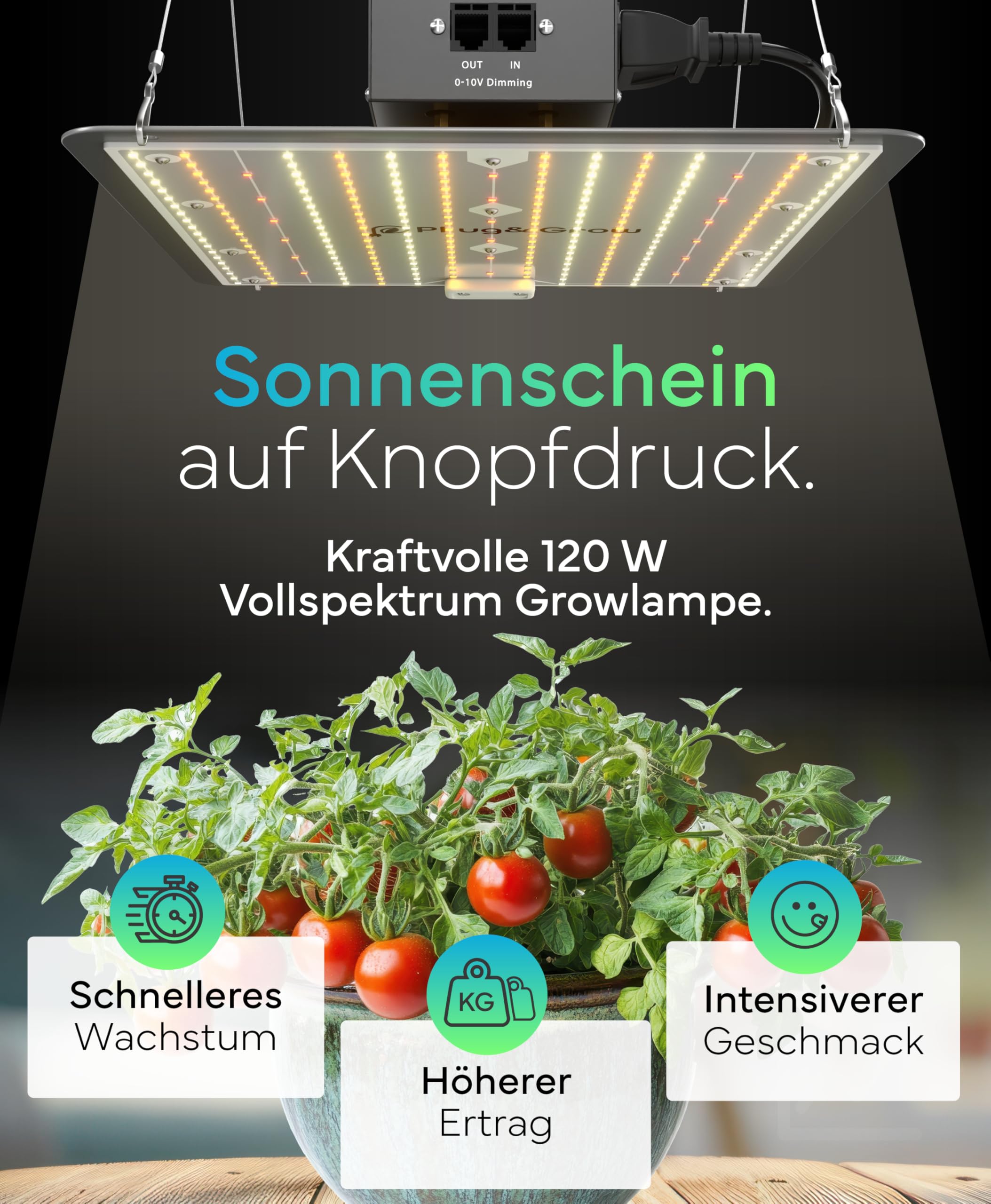 NEU Grow Lampe LED Vollspektrum mit integriertem Timer I 120W Pflanzenlampe für Growbox I Daisy-Chain bis 50 Lampen I Zimmerpflanzen Growlampe von Plug & Grow