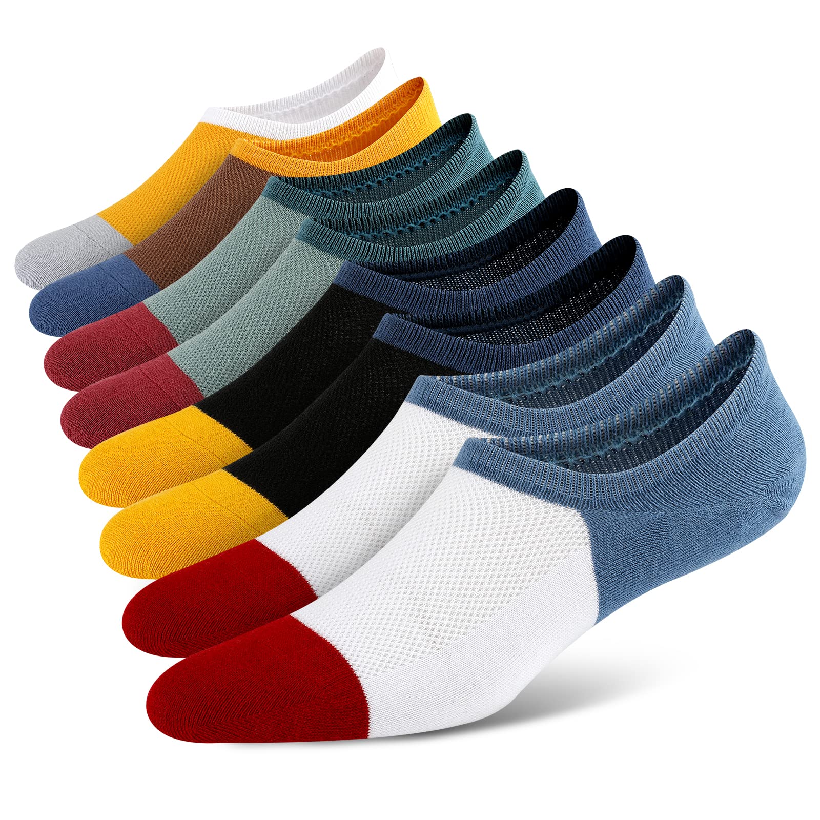 Cooplus8 Pairs Mens Cotton No Show Socks,Thin Low Cut Non Slip Invisible Socks