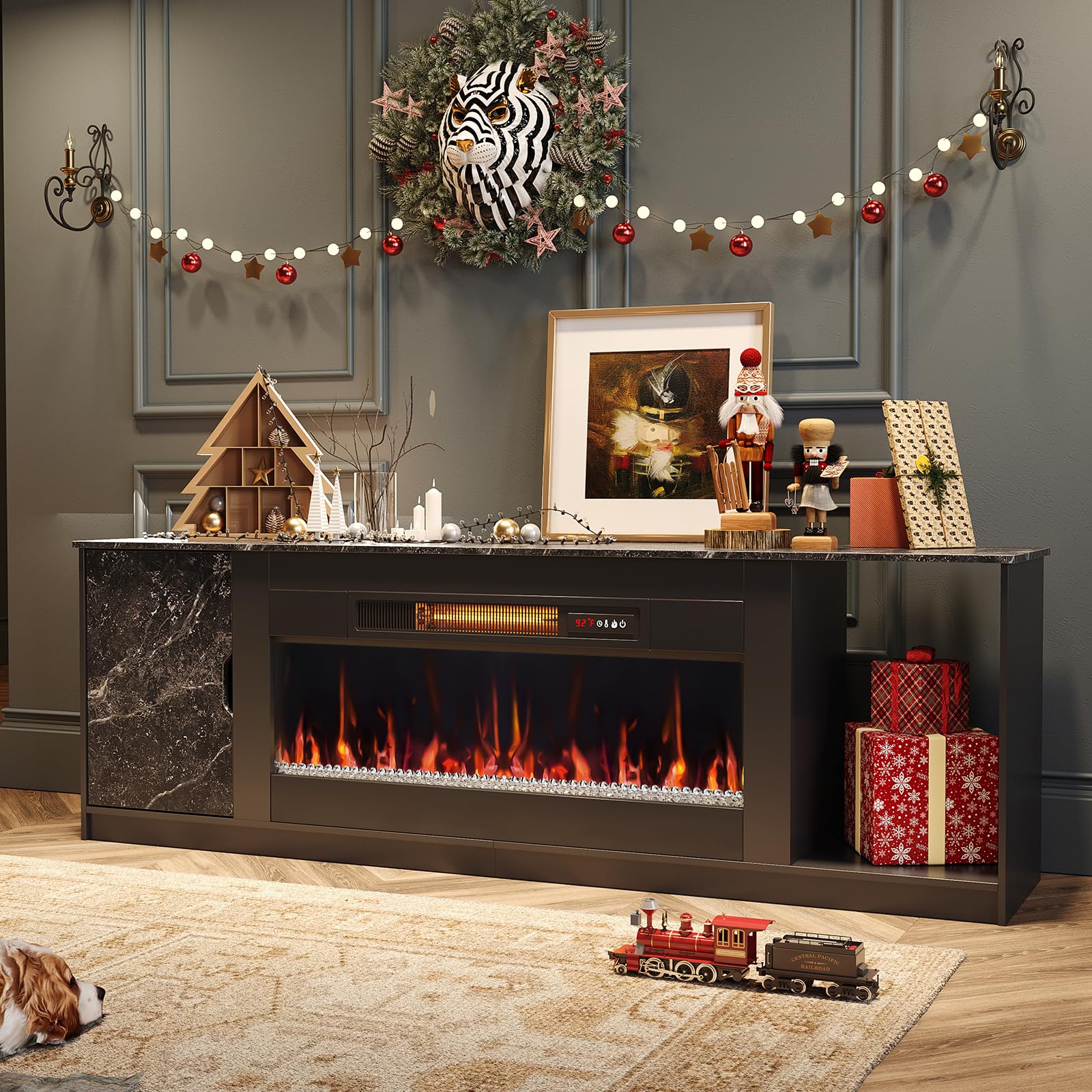 Bestier 70 Inch Fireplace TV Stand with 36" Fireplace Media Entertainment Center Console Table for TV up to 80" with Cabinets and Open Storage for PS5