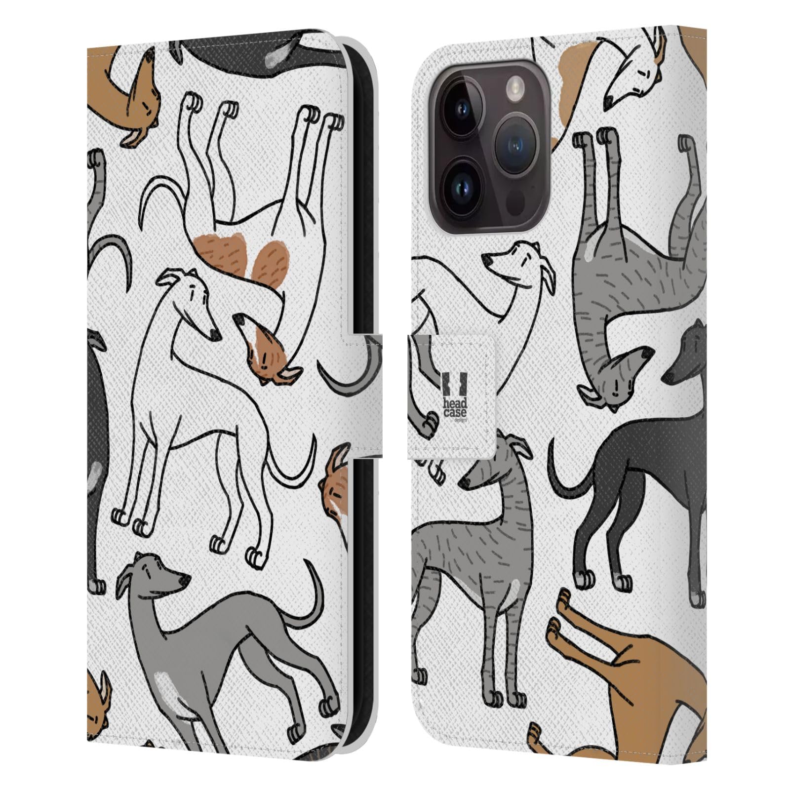 Head Case Designs Greyhound Dog Breed Patterns 4 Leather Book Wallet Case Cover Compatible with Apple iPhone 15 Pro Max