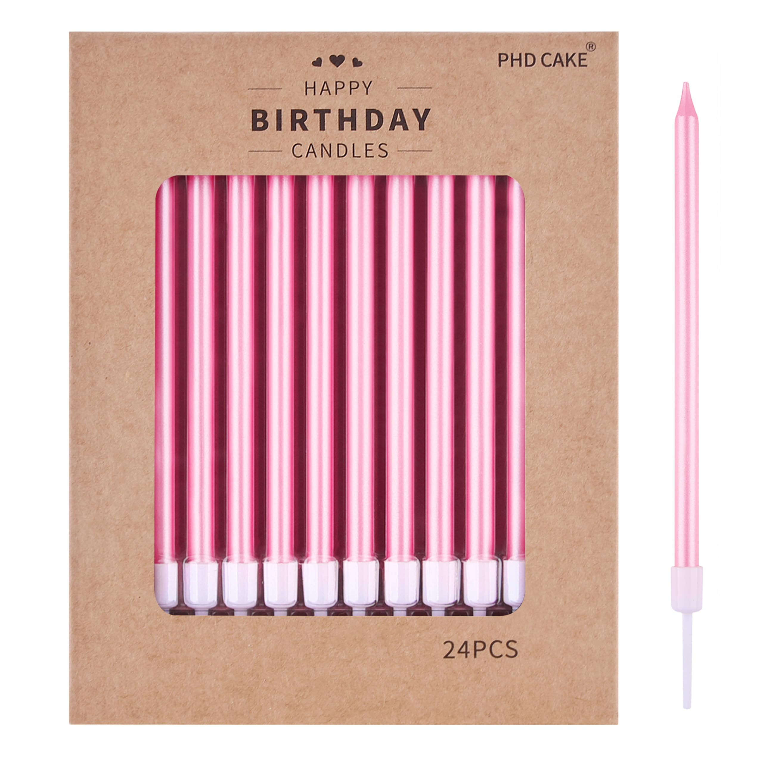 PHD CAKE Pink Long Thin Metallic Birthday Candles, Cake Candles, Birthday Parties, Wedding Decorations, Party Candles