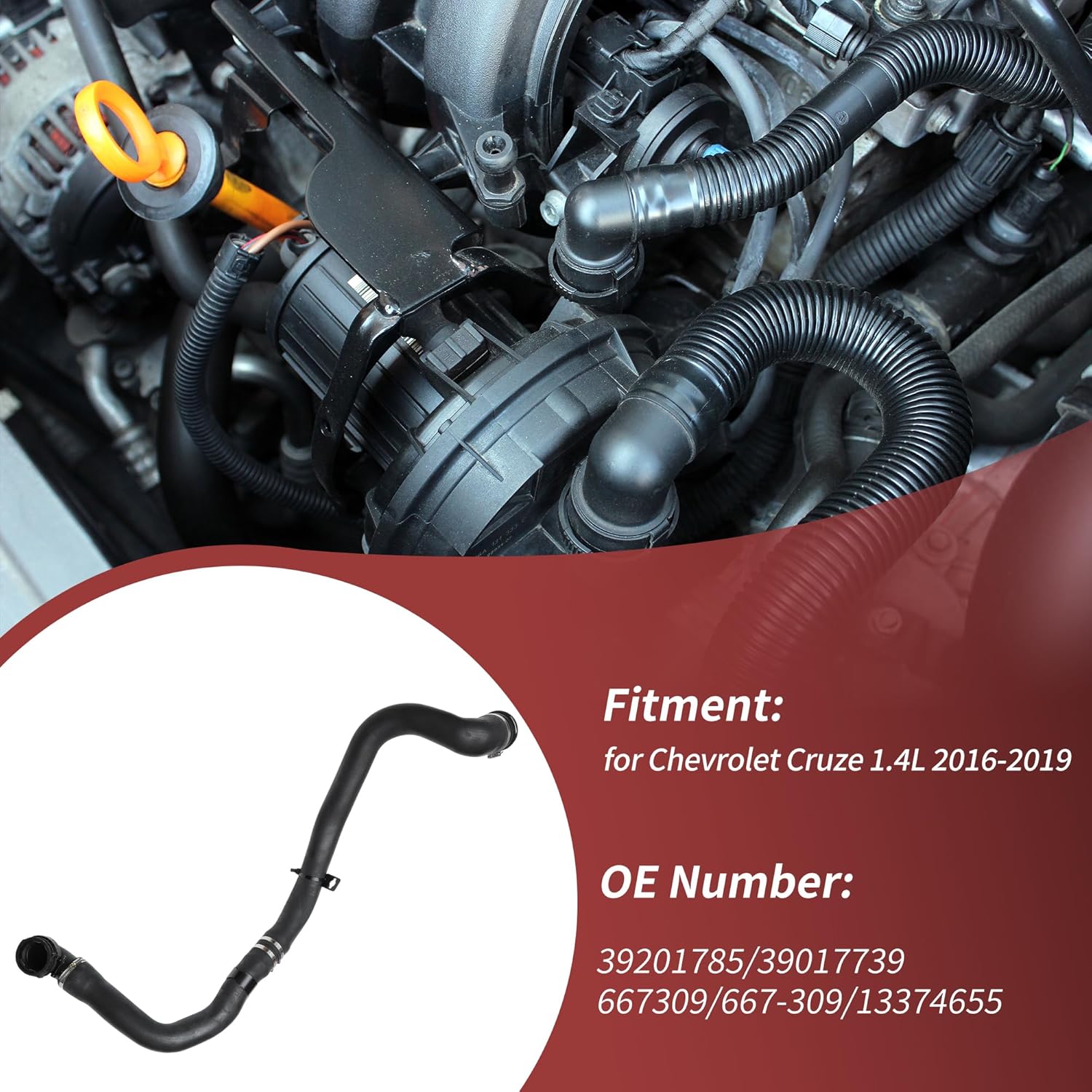 Turbo Intercooler Outlet Hose for Chevrolet Cruze 1.4L 2016 2017 2018 2019 Air Intercooler Hose with Clamps No.39201785/39017739/667309/667-309/13374655 1 Pc