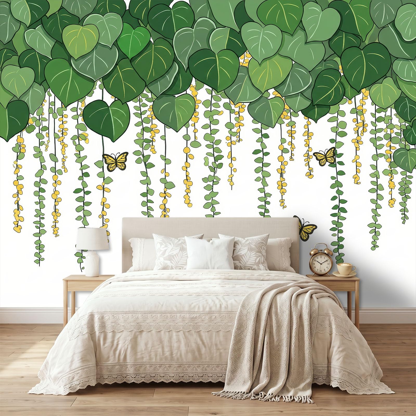 Tapeta mural do salonu 250 x 175 cm elegancja rośliny kwiatowe winorośle plakat fototapeta fototapeta z włókniny, nowoczesna sypialnia pokój dziecięcy tło TV dekoracja ścienna, zielona