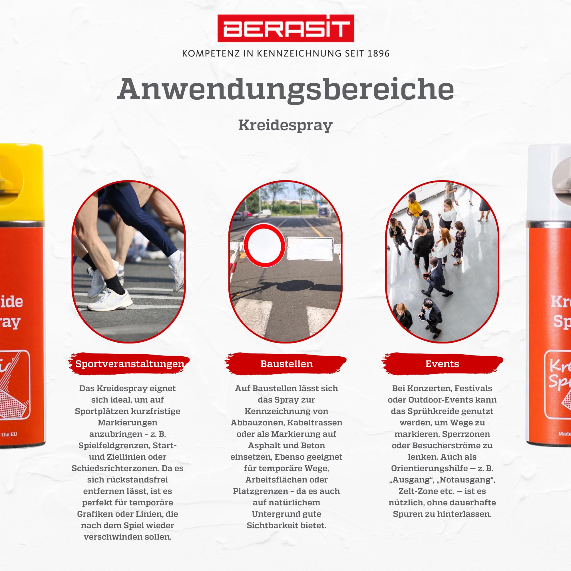 Kreidespray, professionelle Sprühkreide für Markierung und Kennzeichnung, schnell trocknend, 400 ml, gelb, Versandeinheit= 6 Dosen
