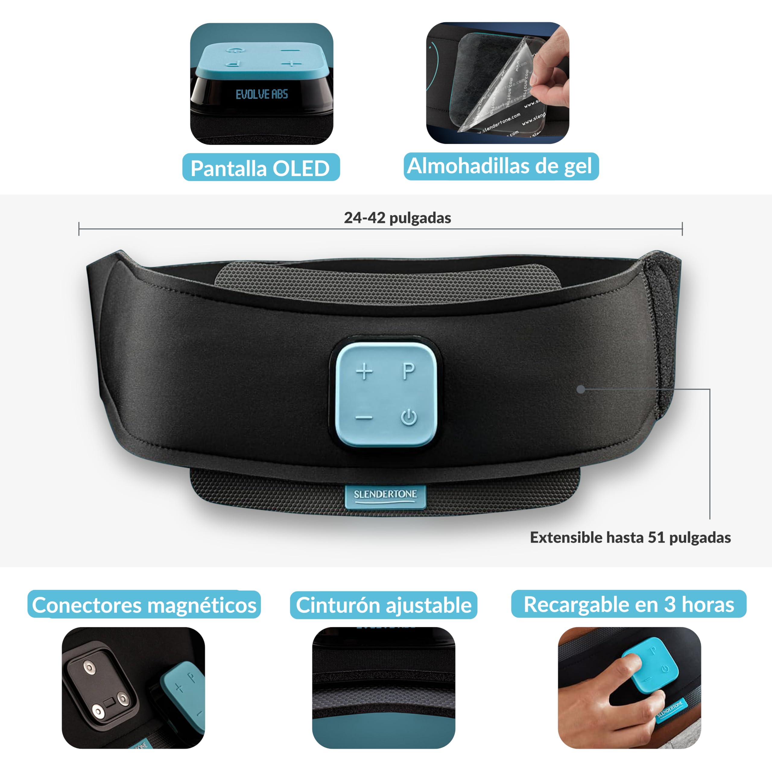 Slendertone Evolve Abs Cinturón de Tonificación Abdominal, Unisex Adulto, Negro, 61-107 cm, 0735-2000