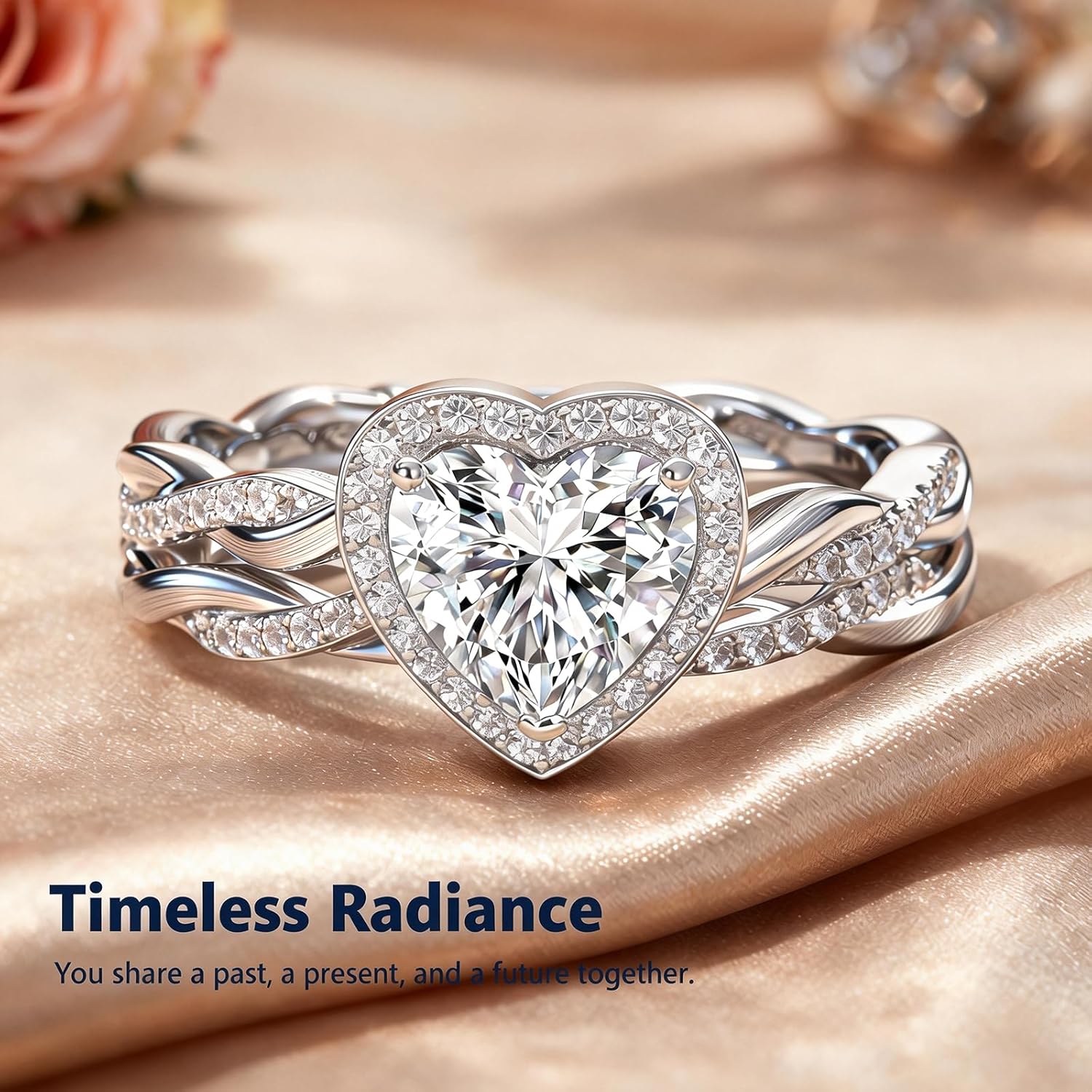 Moissanite Promise Rings for Her, 2CT D Color VVS1 Heart Cut Stone, 925 Sterling Silver Infinity Knot Twisted Engagement Wedding Anniversary Promise Gift with Certificate, Size 5-10