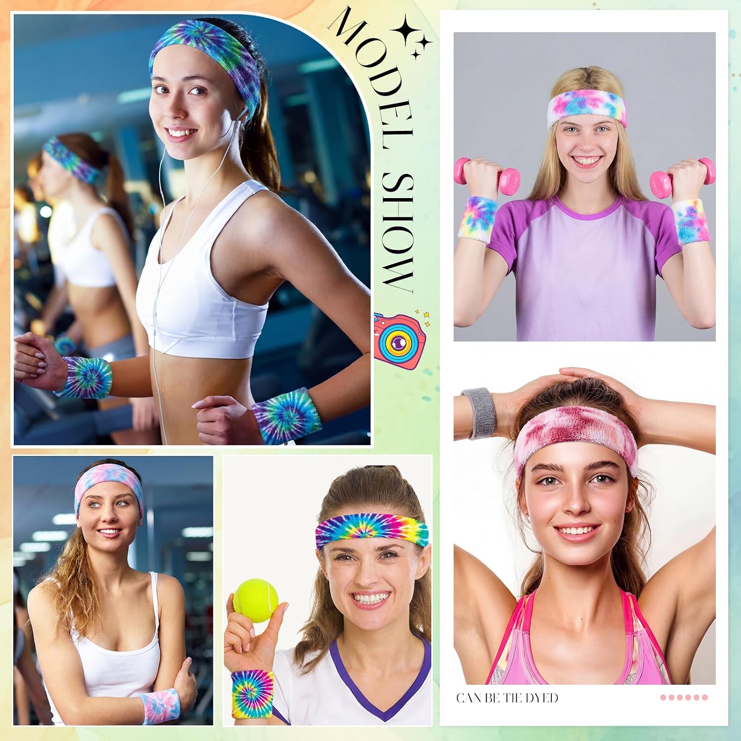 Yinder 36 Pack Tie Dye Kits for Large Groups Include Blank Sublimation Cotton Canvas Drawstring Backpack, White Wristband and Sports Headband Bulk Tie Dye Items for DIY Party Favors