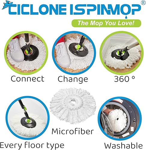 Miniatura 5 de Juego de trapeador giratorio y cubo con escurridor para el hogar - Trapeador giratorio de 360 grados con mango ajustable y cubo con ruedas - 1