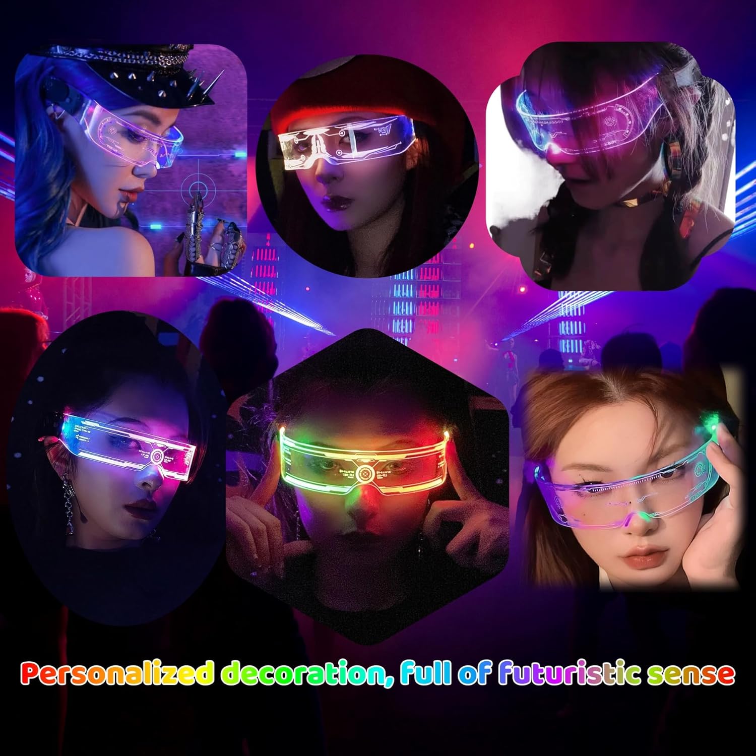XGOOD LED Glasses w/Bilateral 7 Colors & 4 Modes Futuristic Neon Sunglasses Cyberpunk Glasses for Rave Parties and Cosplay - Image 5