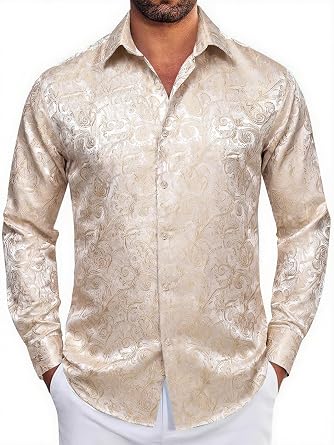 YourTies Mens Paisley Dress Shirt Western Long Sleeve Button Down Shirt