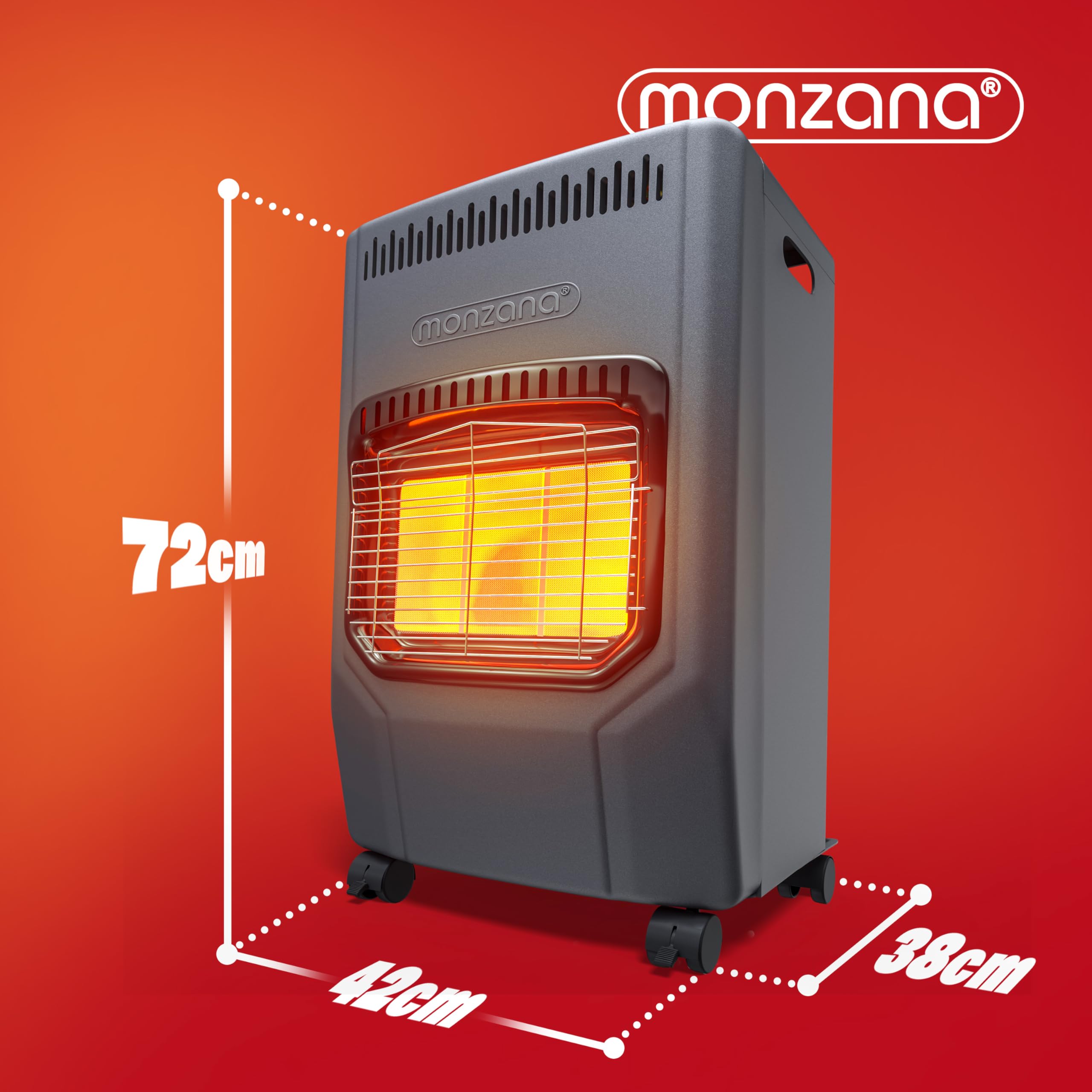 MONZANA® Gasheizung GH4500 Innenräume 4200W Gasofen 3 Heizstufen inkl. 50cm Gasschlauch Gasdruckregler Keramikheizplatten Camping Gasheizofen mobil