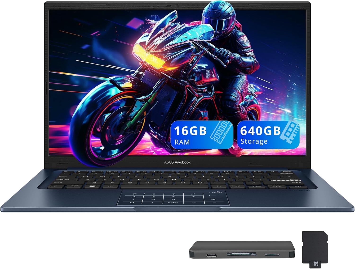 ASUS Vivobook 14" FHD Business Laptop, Intel i5-1334U, 16GB RAM, 640GB Storage (512GB SSD+128GB Docking Station Set), Intel UHD Graphics, Num Pad, Copilot, Webcam, Win 11, Quiet Blue