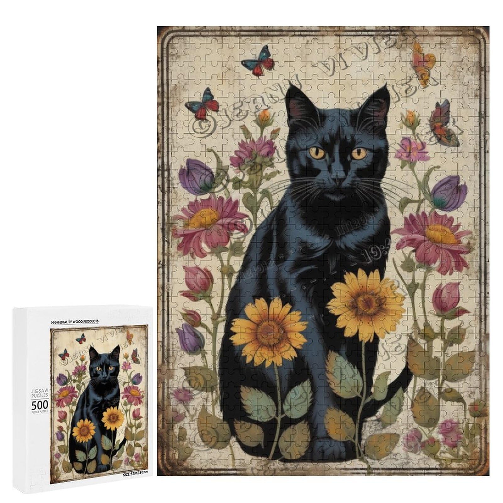 Amazon.com: Floral Black Cat Themed Jigsaw Puzzles 500 Piece for
