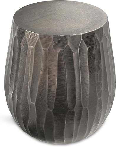 Miniatura 37 de SIMPLIHOME Morris - Mesa auxiliar de metal de aluminio fundido de 17 pulgadas de ancho en plata antigua, mesa de acento industrial con acabado en