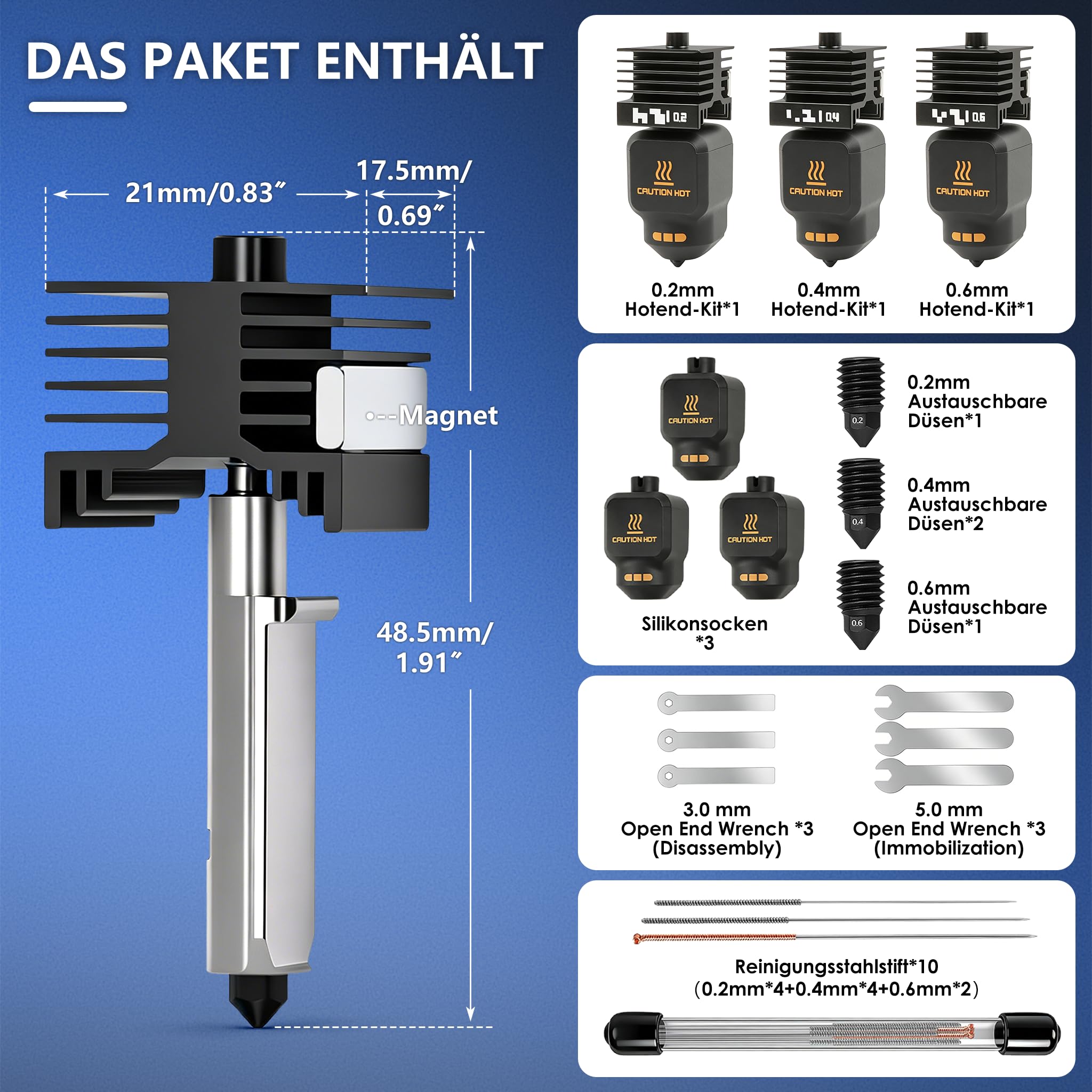 3-Pack Kit Hotend 0,2MM+0,4MM+0,6MM P2S per Bambu Lab P2S/X2D/H2D/H2S, Kit di Aggiornamento Estrusore Include Ugello in Acciaio Resistente alle Alte Temperature per Accessori Bambu Lab 3D-Drucker