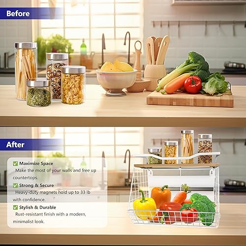 Miniatura 7 de Estante magnético fuerte mejorado para refrigerador, cebolla y papa, estante de especias, almacenamiento y organizador de frutas y verduras,