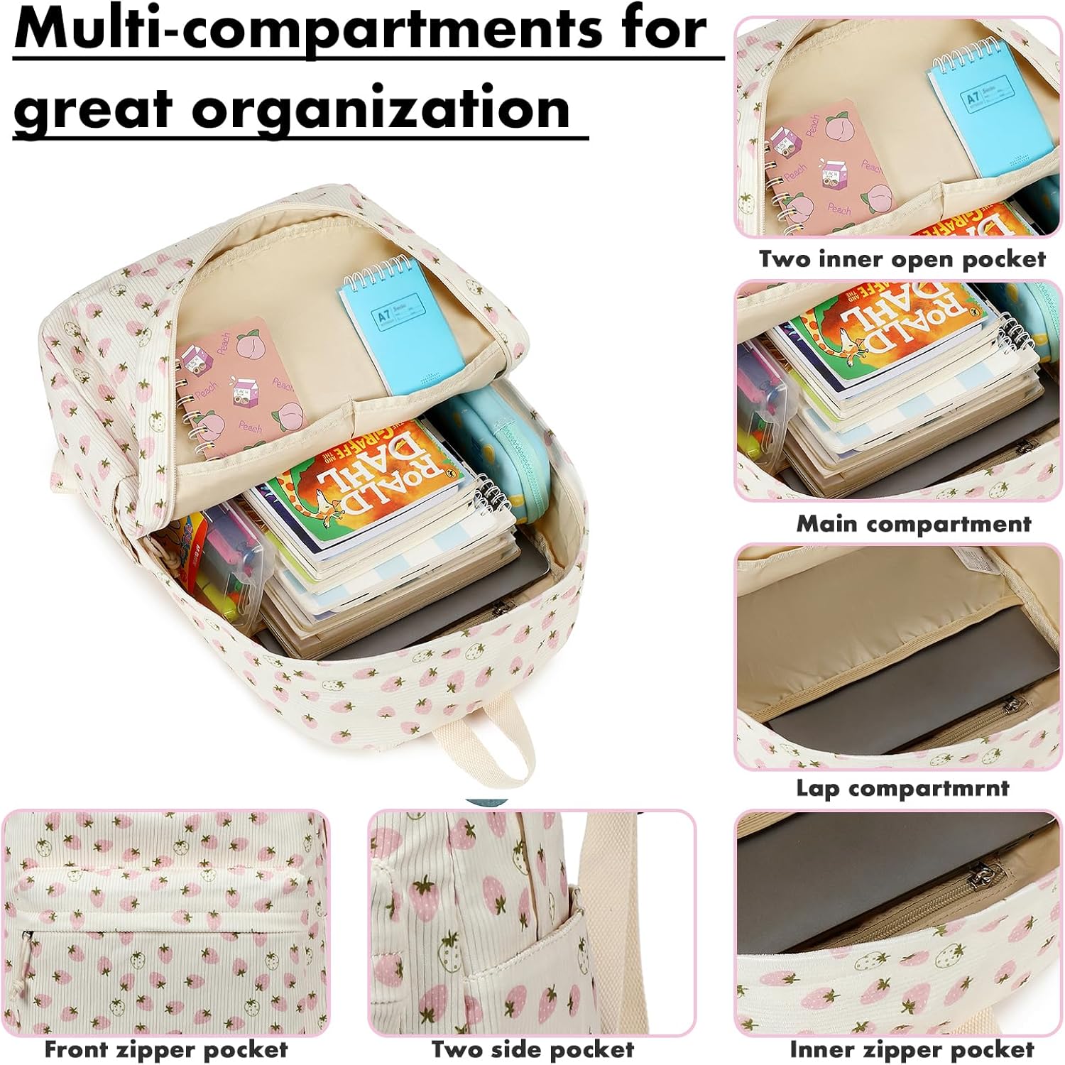 Bluboon School Backpack Set Girls Womens Laptop Bookbag Casual Daypack Fits 15 inch Laptop with Lunch Tote Bag and Pencil Bag - Image 5